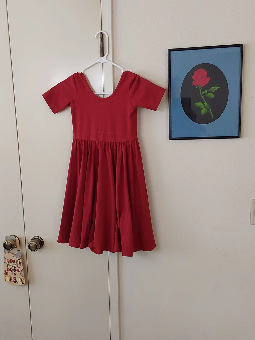Girls' Red Short-Sleeve Scoop Neck Twirl Dress